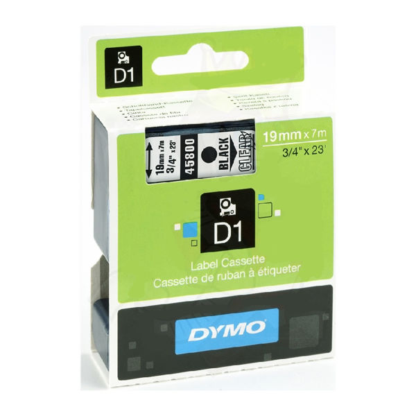 Picture of DYMO D1 LABEL CASSETTE ORIGINAL 45800 19MM BLACK ON CLEAR